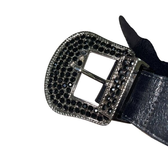 AL C Womens Belt Size XL Black Embellished Leather Western Buckle Casual